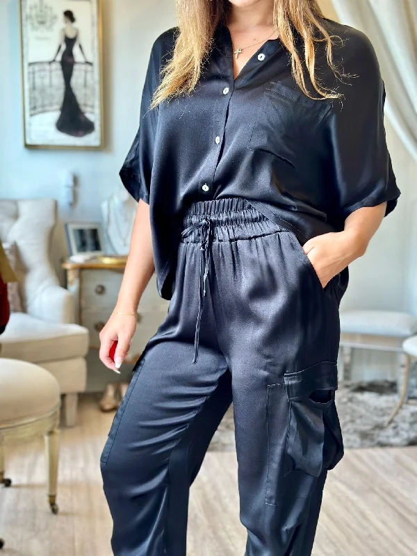 Energetic Rose & Crown Satin Cargo Pants