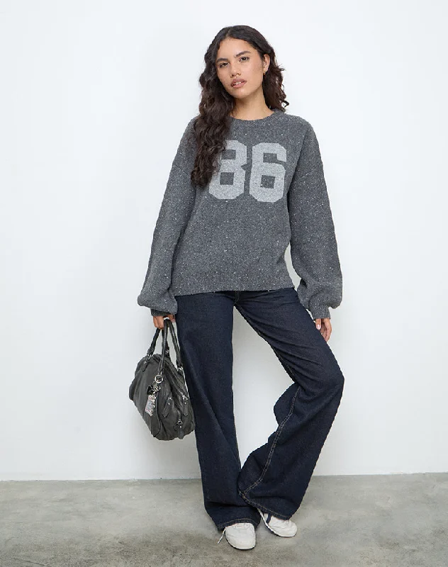 Fresh And Elegant Namari Jumper in Grey Knit with 86 Motif