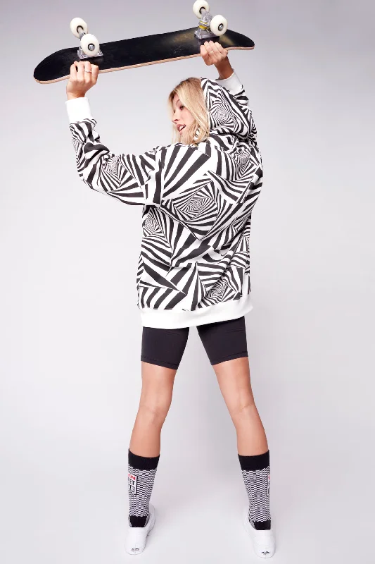 Comfortable And Versatile Aop Spirals Print Hoodie - Black