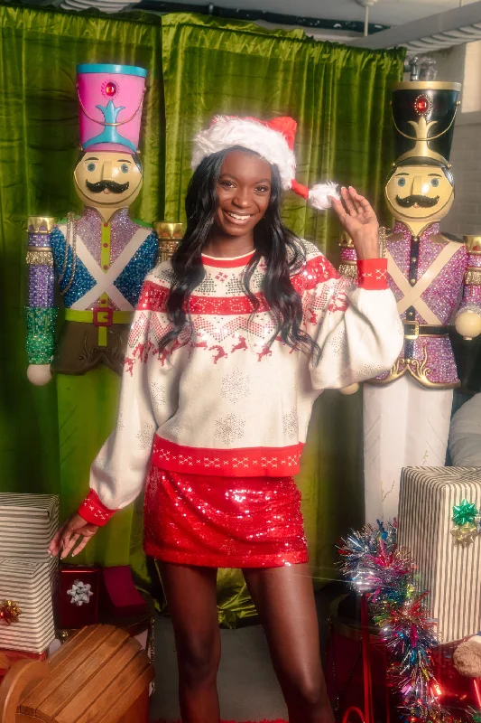 Casual And Versatile Red & White Vintage Needlepoint Reindeer Sweater