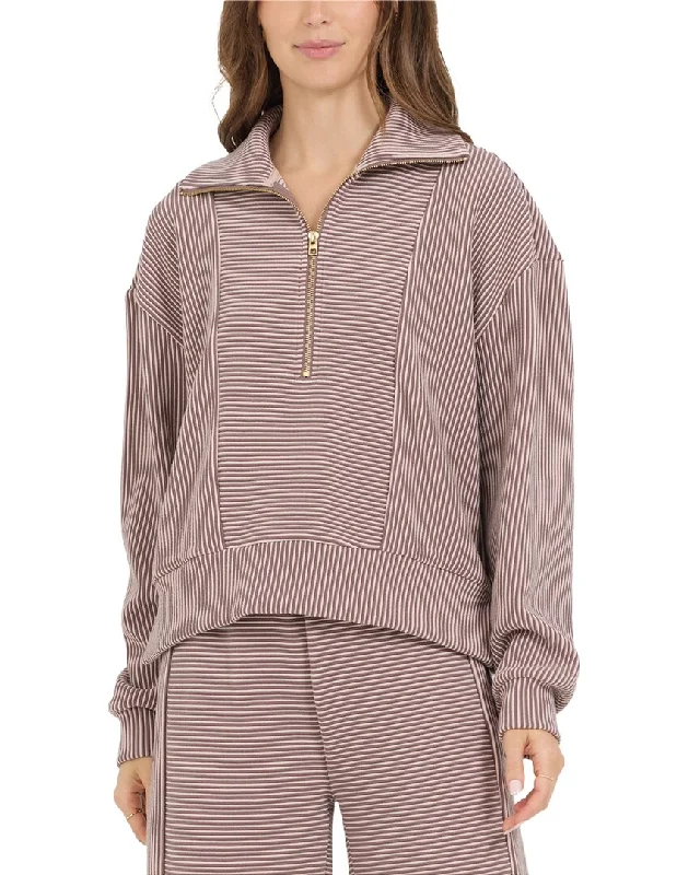 Designer Style Vintage Havana Stripe Cord Fleece 1/4-Zip Pullover