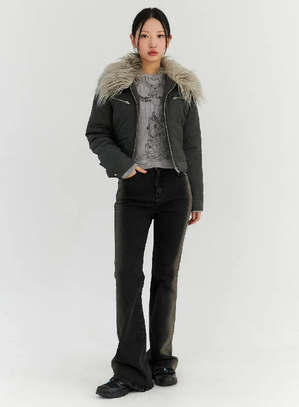 Fashion Design Side Washed Denim Boot Cut Jeans CN315