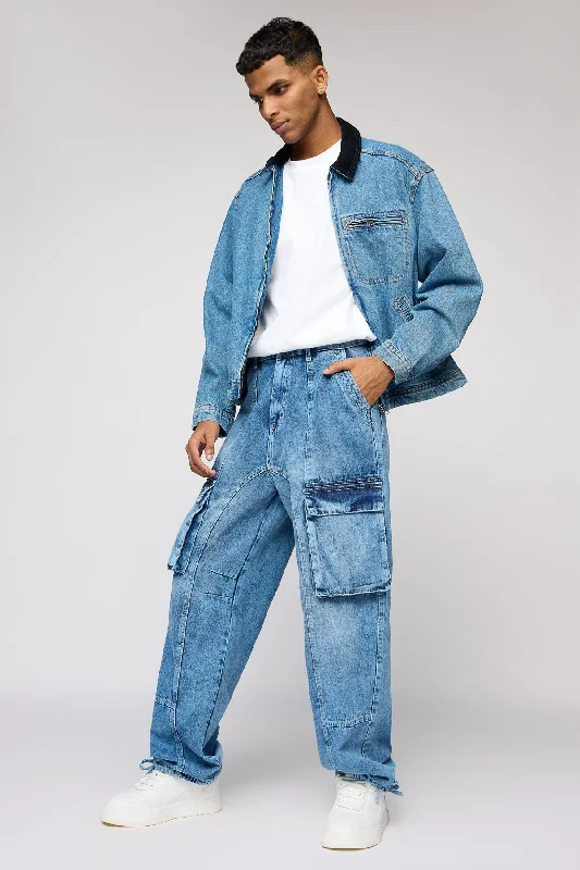 Cool Style Vanguard Blue Men's Utility Cargo Jeans