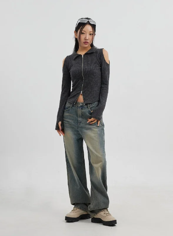 Cozy Shirts Vintage Wash Wide Leg Jeans CJ319