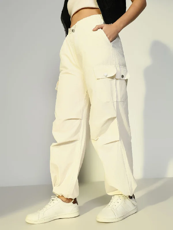 Comfortable Tops Women Solid White Parachute Trouser