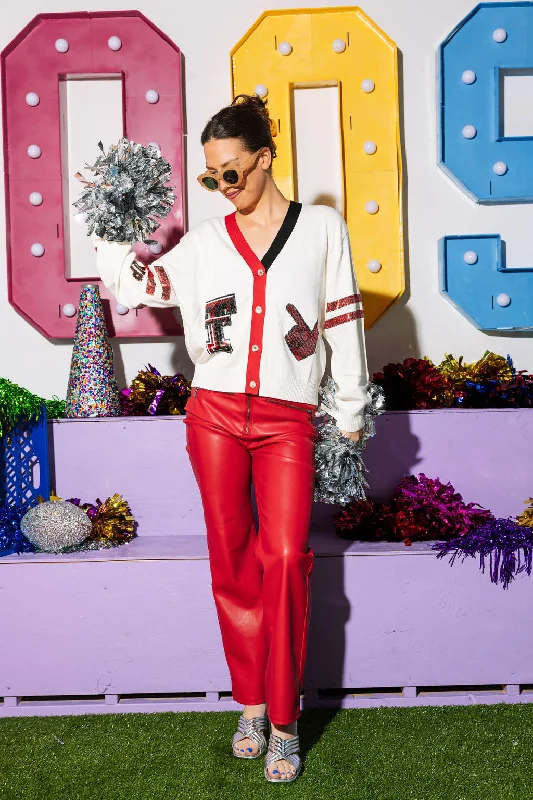 Versatile Wear Licensed- White, Red & Black 'Texas Tech' Varsity Cardigan