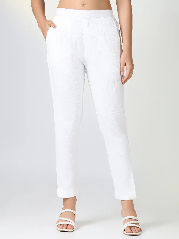 Soft Touch Women Solid White Slim Fit Cigarette Trousers