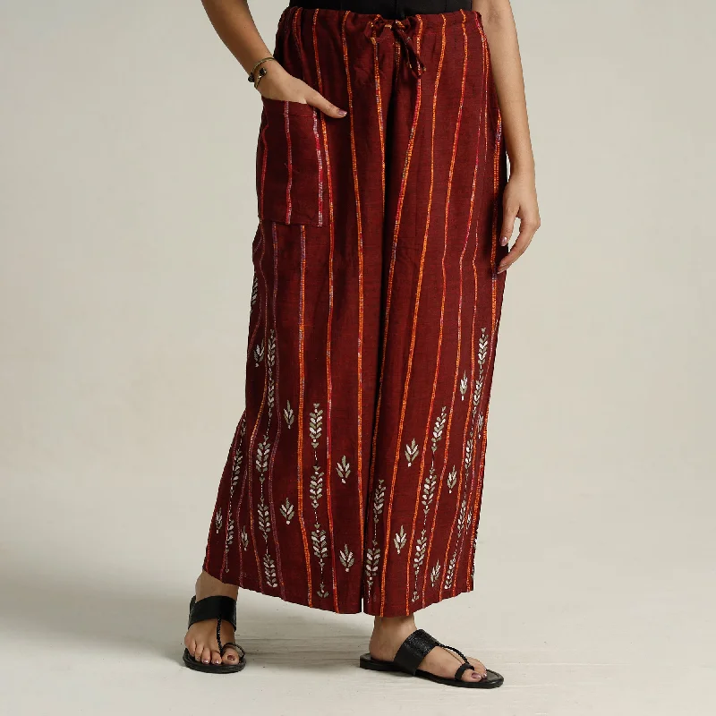 Independent design Maroon - Bengal Khesh Weaving Cotton Kantha Embroidery Palazzo 69