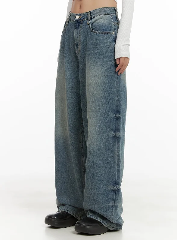 Elegant And Lazy Indie Wide-Leg Washed Denim Jeans CS405