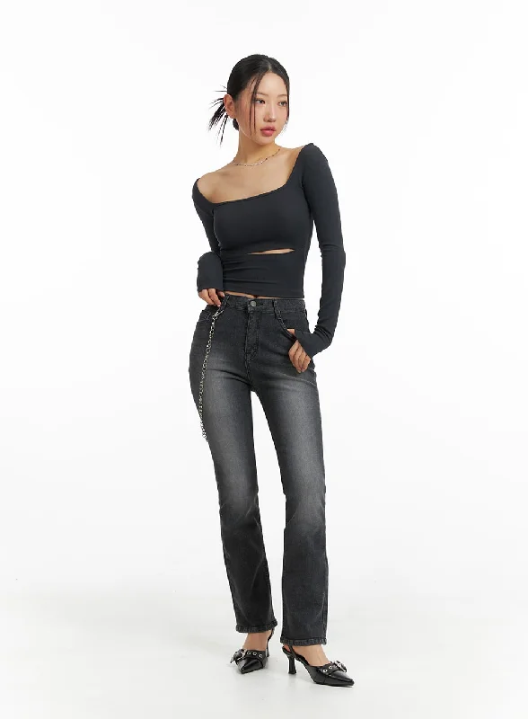 Street Casual Style Slim Washed Denim Bootcut Jeans IM405