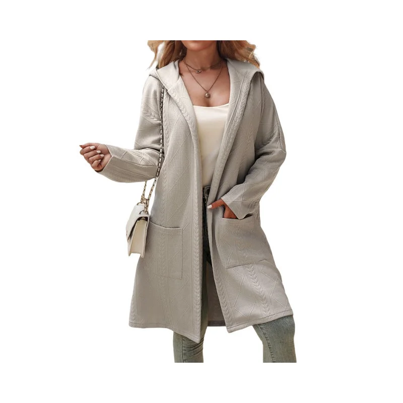 Must-have For Fashion Women's Texture Loose Hooded Mid-length Trench Coat