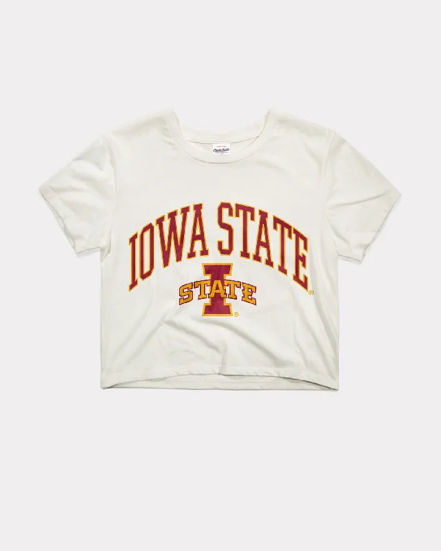 Simple research Women's Iowa State University Varsity Arch Vintage White Crop Top