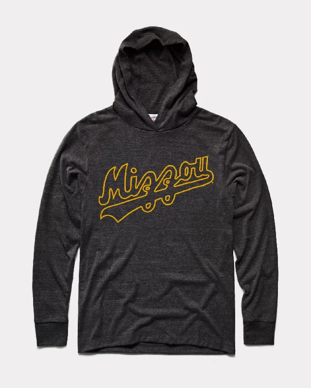 Lively And Youthful Mizzou Script Vintage Black Lightweight Hoodie Sweatshirt