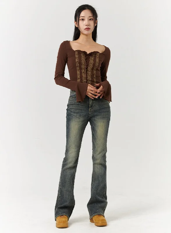 Elegant And Casual Denim Mid-Waist Flared Jeans CD322