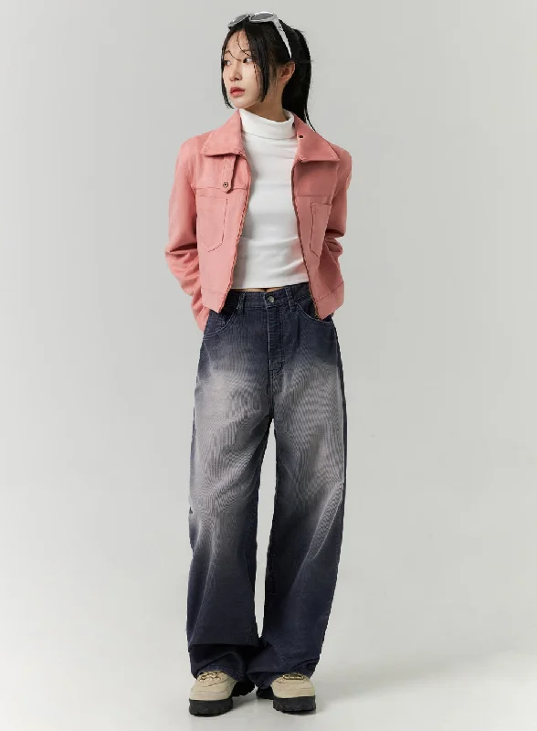 Simple Style Washed Corduroy Wide Fit Jeans CN320