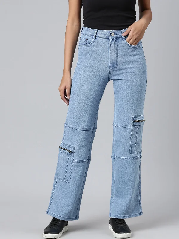 Unique Fashion Women Blue Solid Straight Fit Denim Jeans