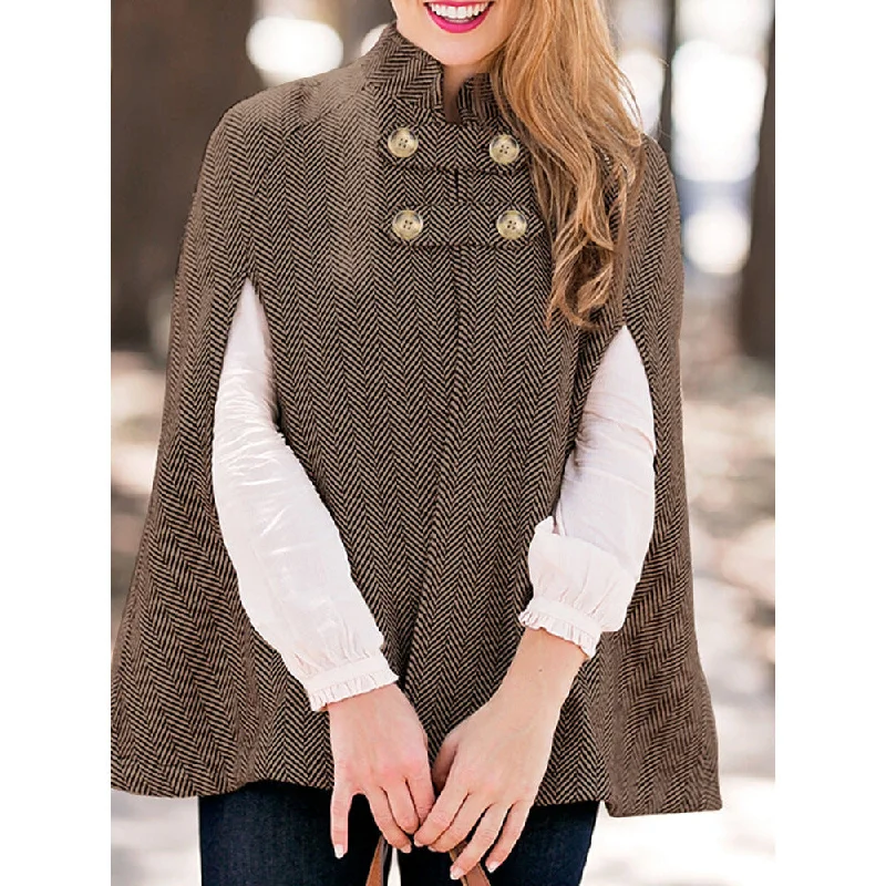 Retro Literary Style Women's Loose-fitting Stand-collar Beltless Cotton Plaid Cloak Jacket