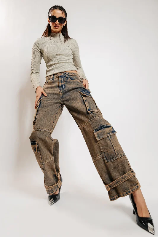 High Street Design Earthy Tinted Cargo Jeans