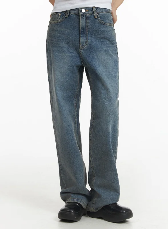 Retro Skirt Design Washed Straight Leg Jeans CF401