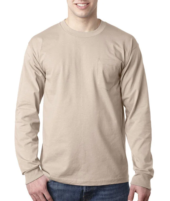 Unique Design 8100 - Bayside Adult Long-Sleeve T-Shirt w/ Pocket | Sand