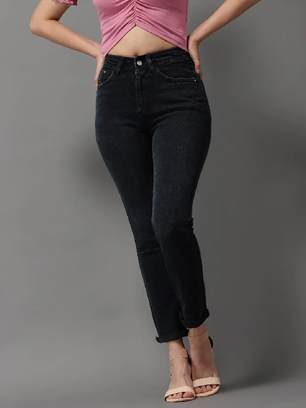 Youthful Street Fashion Women's Charcoal Solid Slim Fit Denim Jeans