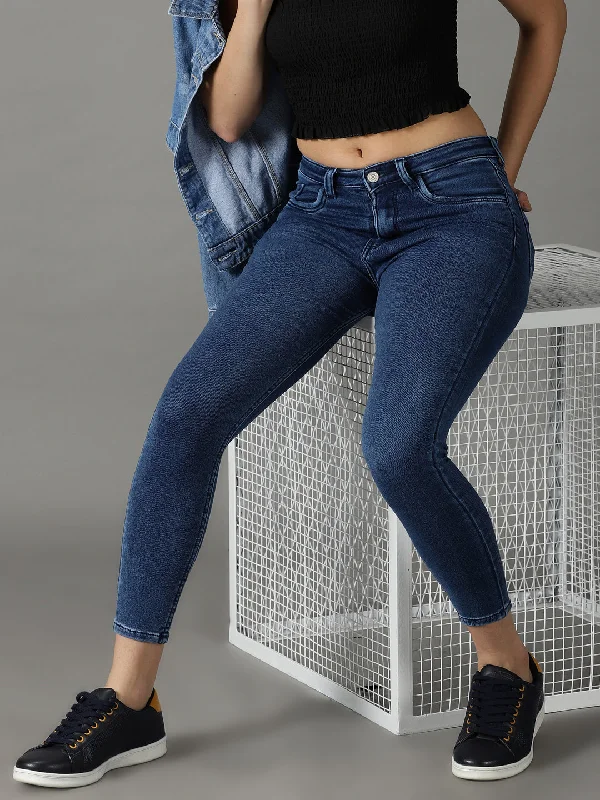 Cozy Fit Wear Women's Navy Blue Solid Skinny Fit Denim Jeans
