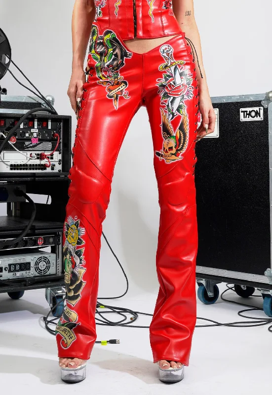 Everyday Style Dagger Pants - Red