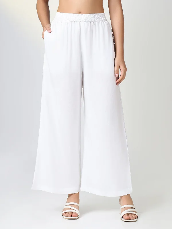 Comfy Pants Women Solid White  Straight Fit Parallel Trousers