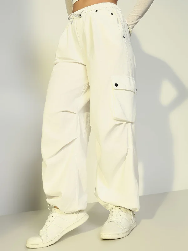 Trendy Looks Women Solid Off White Parachute Trouser