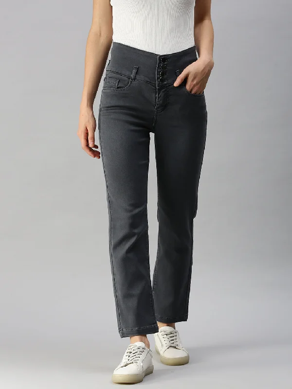Age-reducing Style Women's Grey Solid Fit Denim Jeans