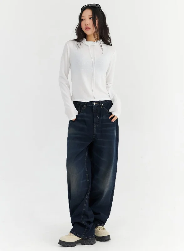 Retro Woolen Jacket Dark Wash Wide Leg Jeans CN303