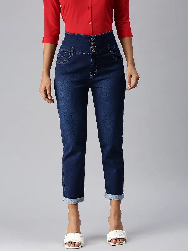 Versatile Items Women's Blue Solid Straight Fit Denim Jeans