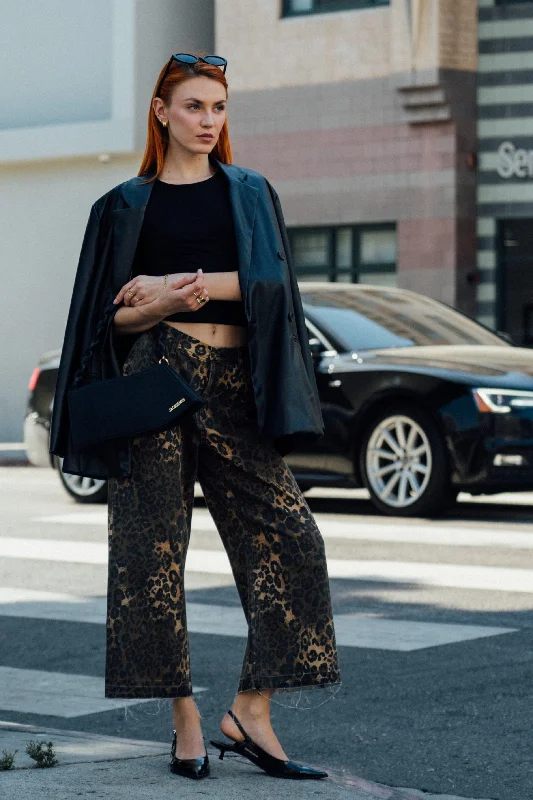 Versatile Style Marina Wide Leg Crop Pants - Brown Leopard