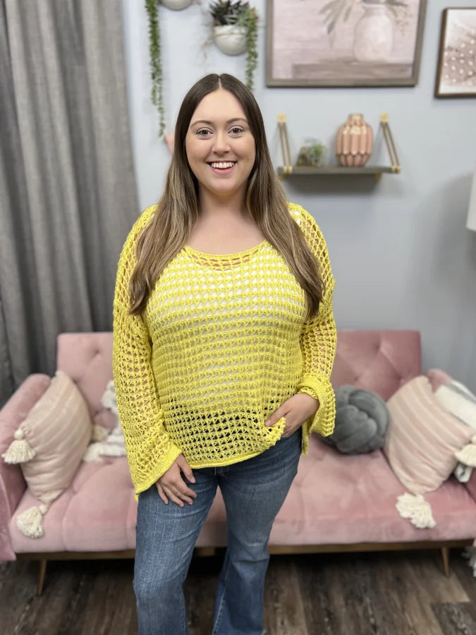 Celebrity Must-have Thanks To You Women's Bright Crochet Knit Hi Lo Sweater