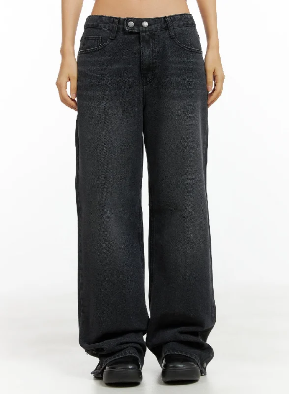 Lounge Wear Double-Buttoned Wide Washed Baggy Jeans CL417