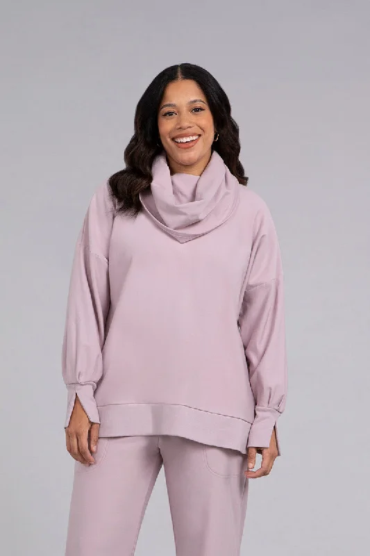 Effortless Dressing Bamboo Fleece Cowl Neck Pleat Sleeve Top | Lilac