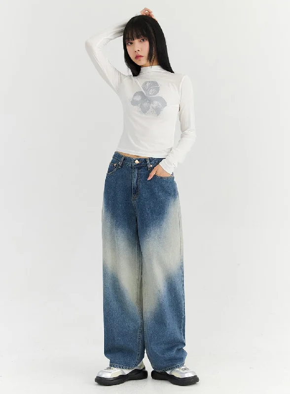 Urban Fashion Washed Blue Wide Jeans CN307
