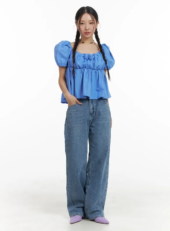 End Of The Year Washed Wide Leg Jeans OM428