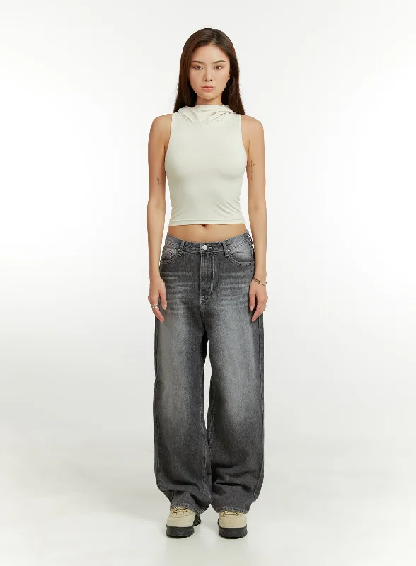 Easygoing Fashion Low Rise Loose Fit Baggy Jeans CU421