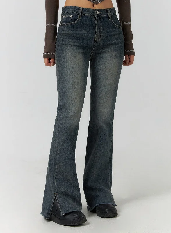 British casual Mid Waist Solid Flared Jeans CF401