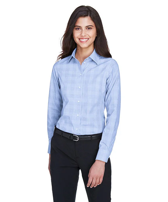 Cozy Dress DG520W - Devon & Jones Ladies Crown Woven Collection™ Glen Plaid | White/Light French Blue