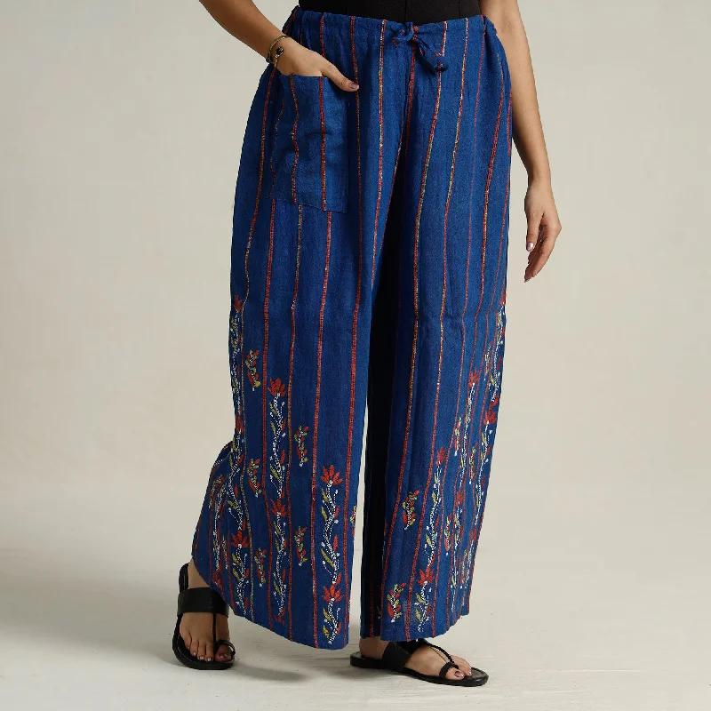 Simple research Blue - Bengal Khesh Weaving Kantha Embroidery Cotton Palazzo 68