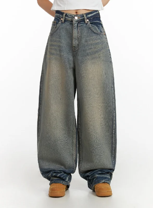 Free And Comfortable Washed Loose Fit Baggy Jeans CY407
