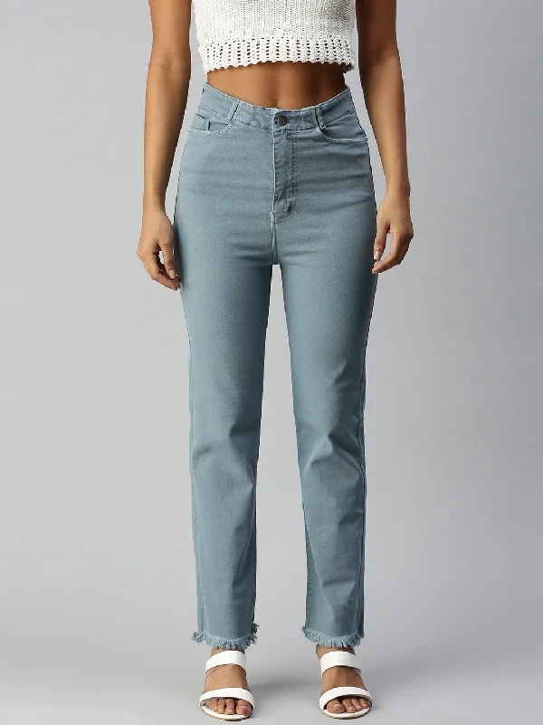Urban Style Women's Blue Solid Denim Relaxed Jeans