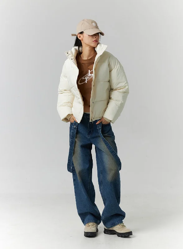 Elegant Outline Washed Wide Leg Strap Jeans ID306