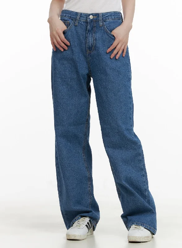 Street Style Blue Straight Leg Jeans CY428