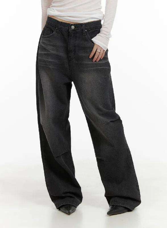 Free And Casual Pintuck Washed Denim Wide Leg Jeans CA419
