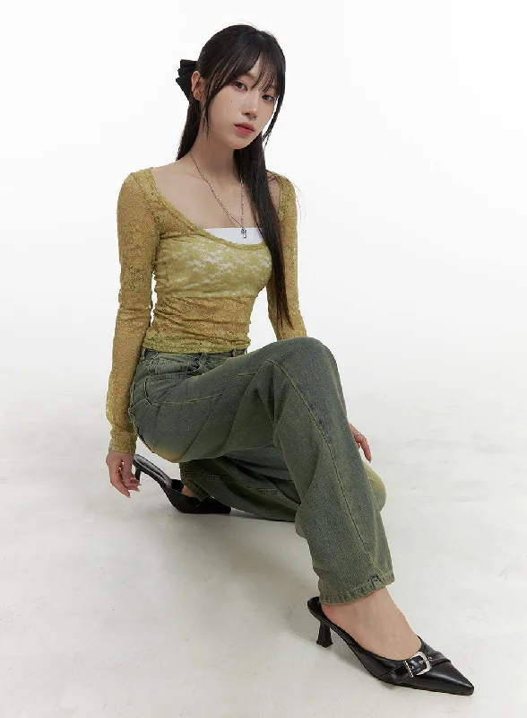 Wearable At Home Or Out Washed Baggy Jeans OA425