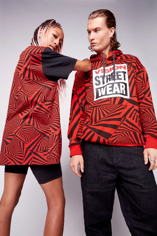 Fashionable and versatile Aop Spirals Print Hoodie - Red