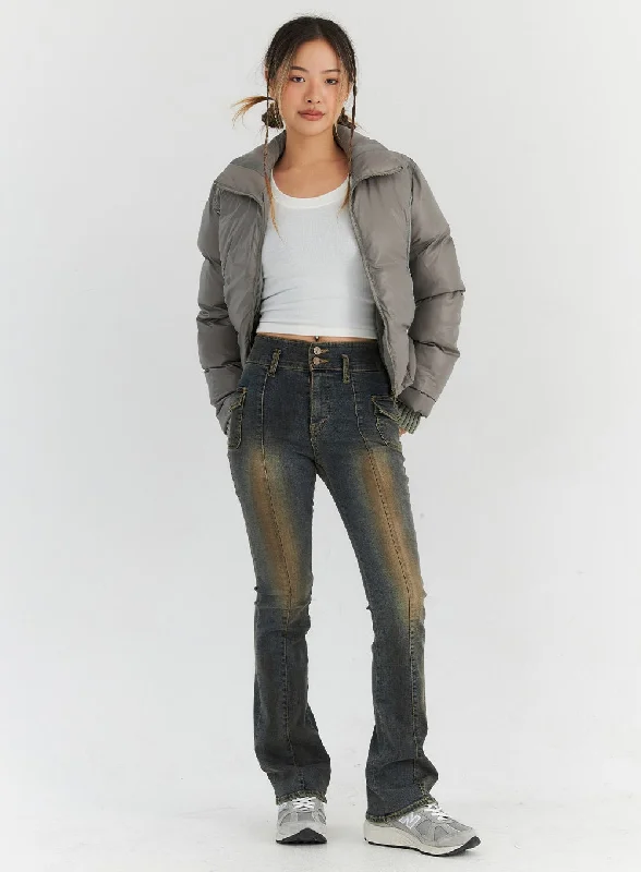 Multifunctional Style Two-Button Bootcut Washed Denim CN313